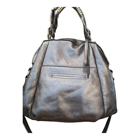 B. Makowsky Metallic Silver Leather Top Handle Shoulder Bag - Picture 5 of 15